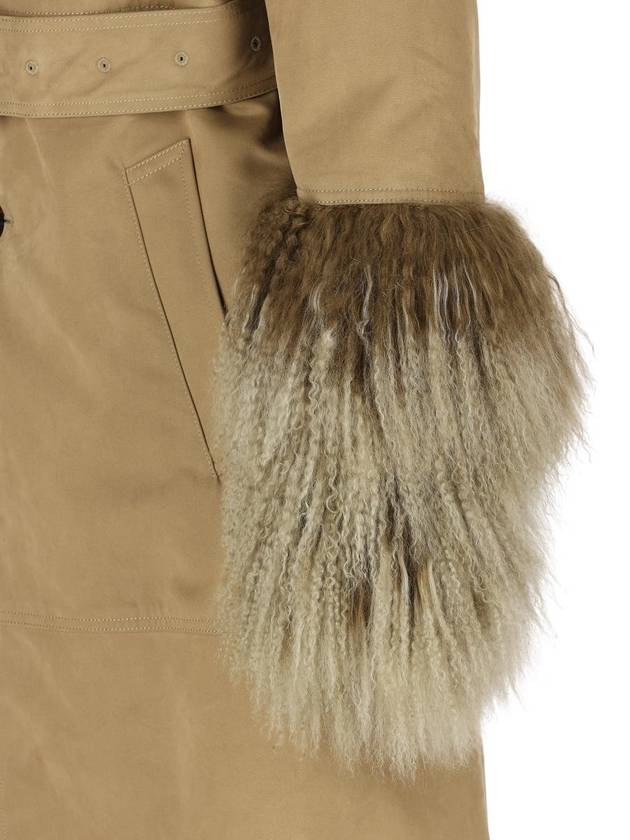 Burberry Shearling Cuffs Long Cotton Nylon Trench Coat Mountain