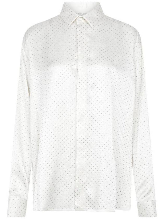 Saint Laurent Studded Silk Satin Long Long Sleeve Shirt