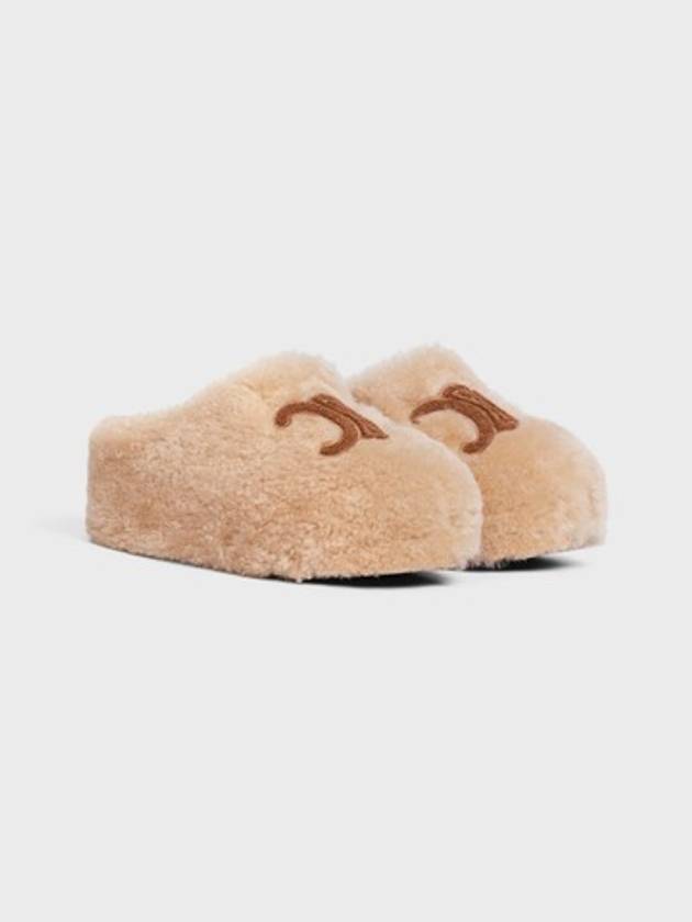 CELINE Logo Fur Shearling Mule Cream