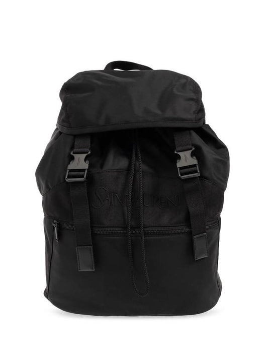 Saint Laurent Backpack In Econyl And Vegetable-Tanned Leather Black
