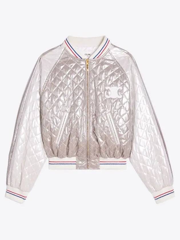 CELINE Laminated Silk Casaque Blouson Jacket Argent