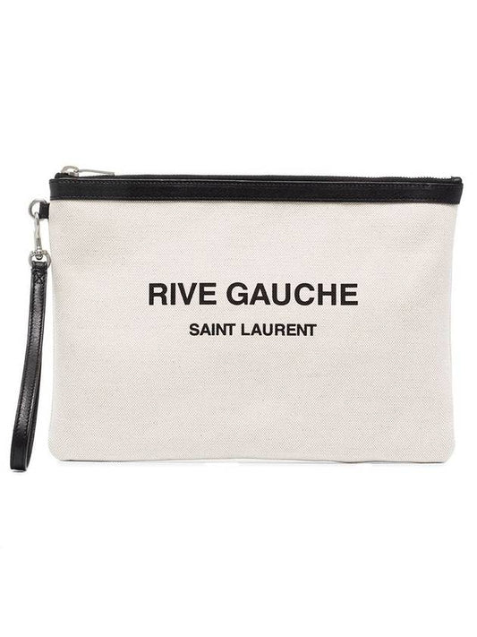 Saint Laurent Rive Gauche Zipper Strap Canvas Clutch Bag White