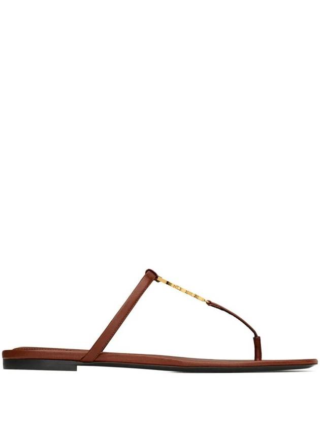 Saint Laurent Cassandra Leather Flip Flops Brown