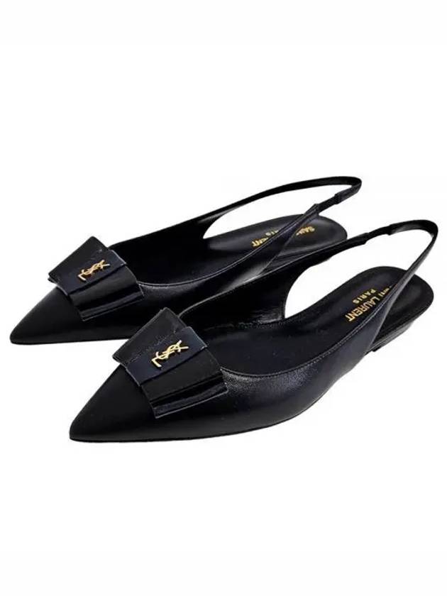 Saint Laurent Women's Anais Patent Logo Slingback Flats Black
