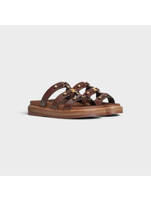 CELINE Tippi Slide Vegetal Tanned Calfskin Sandals Dark Brown