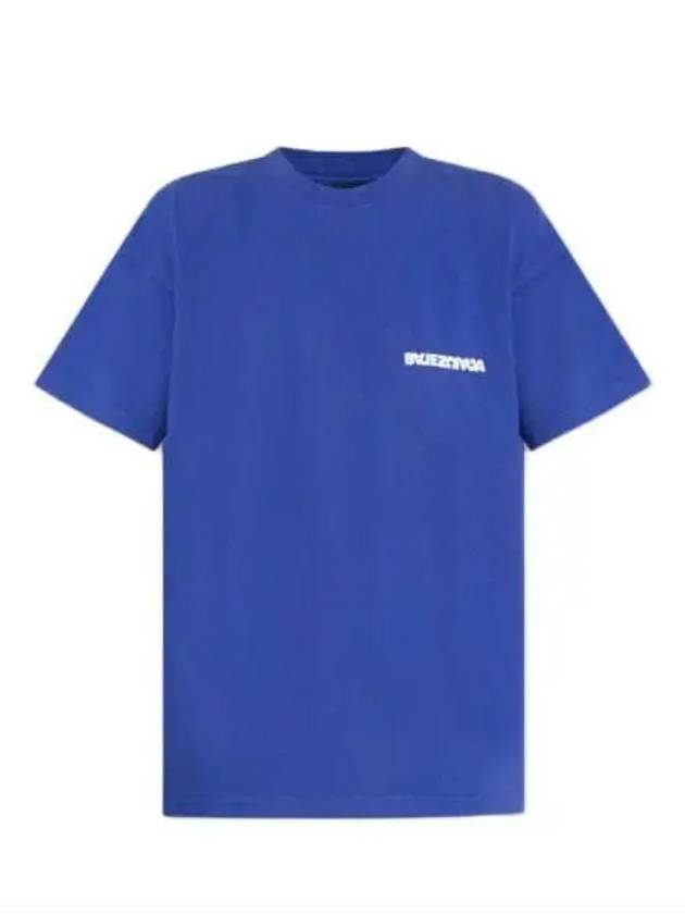Balenciaga Embroidered Logo Short Sleeve T-Shirt Blue