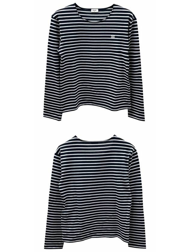 CELINE Triomphe Striped Cotton Jersey Long Sleeve T-Shirt White Navy