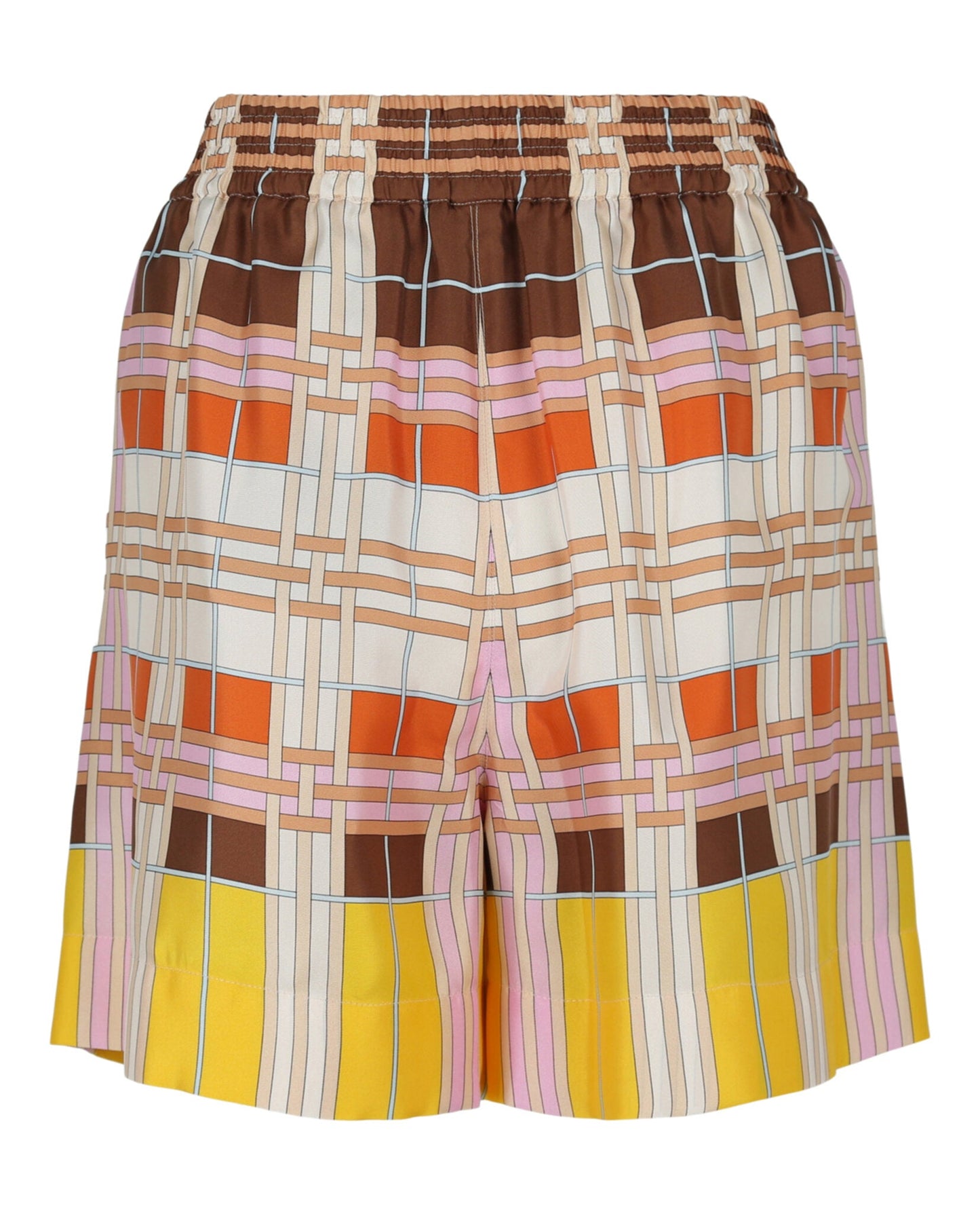 Abstract-Check Silk Shorts