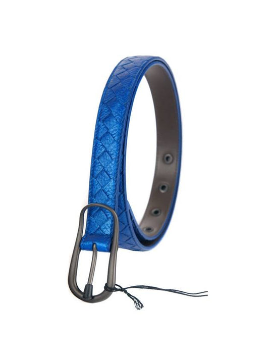Bottega Veneta Intrecciato Leather Belt Metal Blue