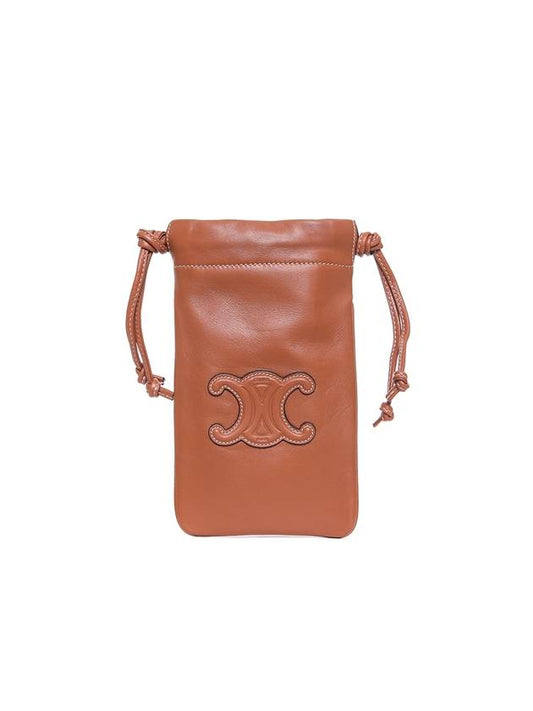 CELINE Coeur Triomphe Smooth Lambskin Drawstring Phone Tan