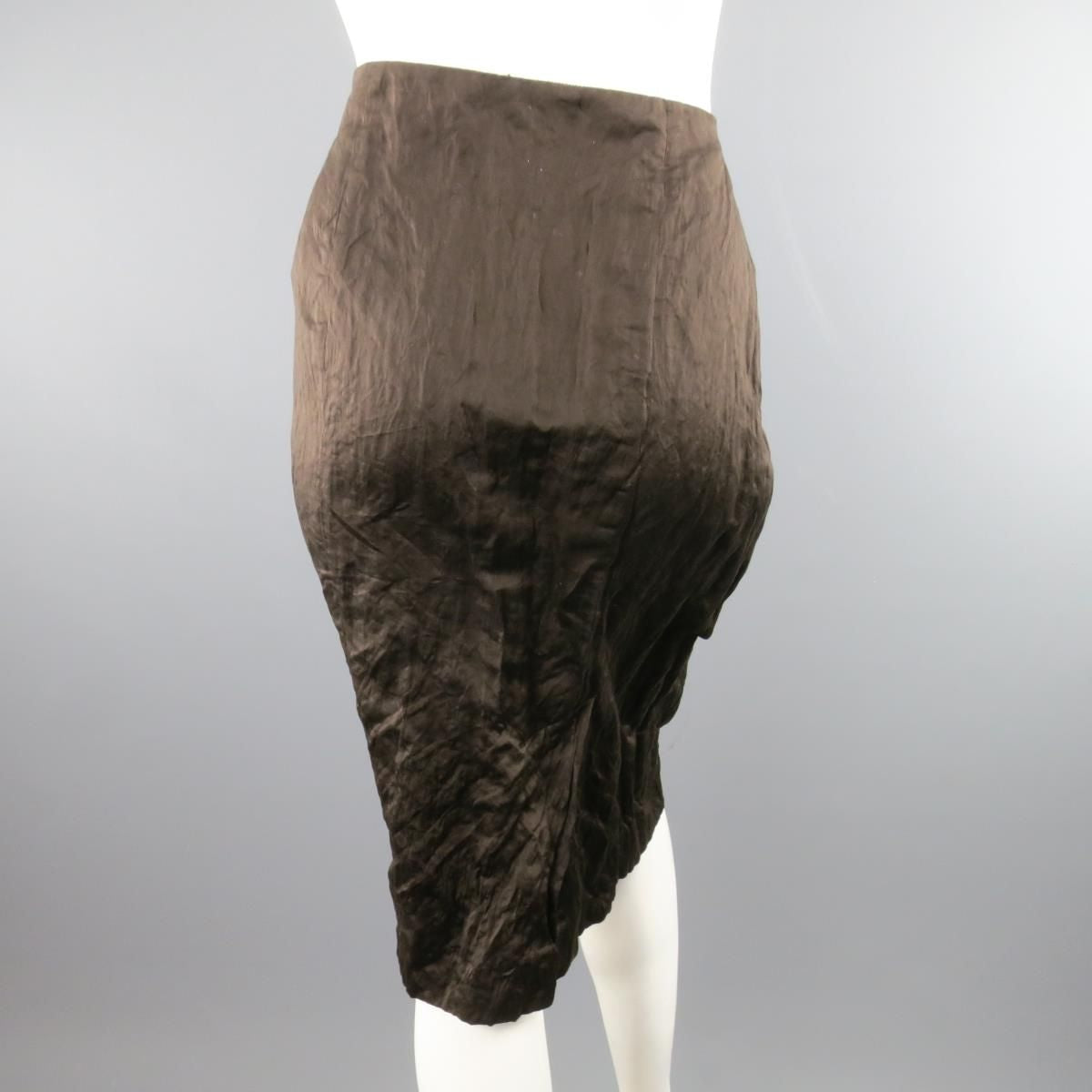 PRADA Spring 2009 Size US 10 / IT 44  Brown Winkled Cotton Metal Blend Pencil Skirt