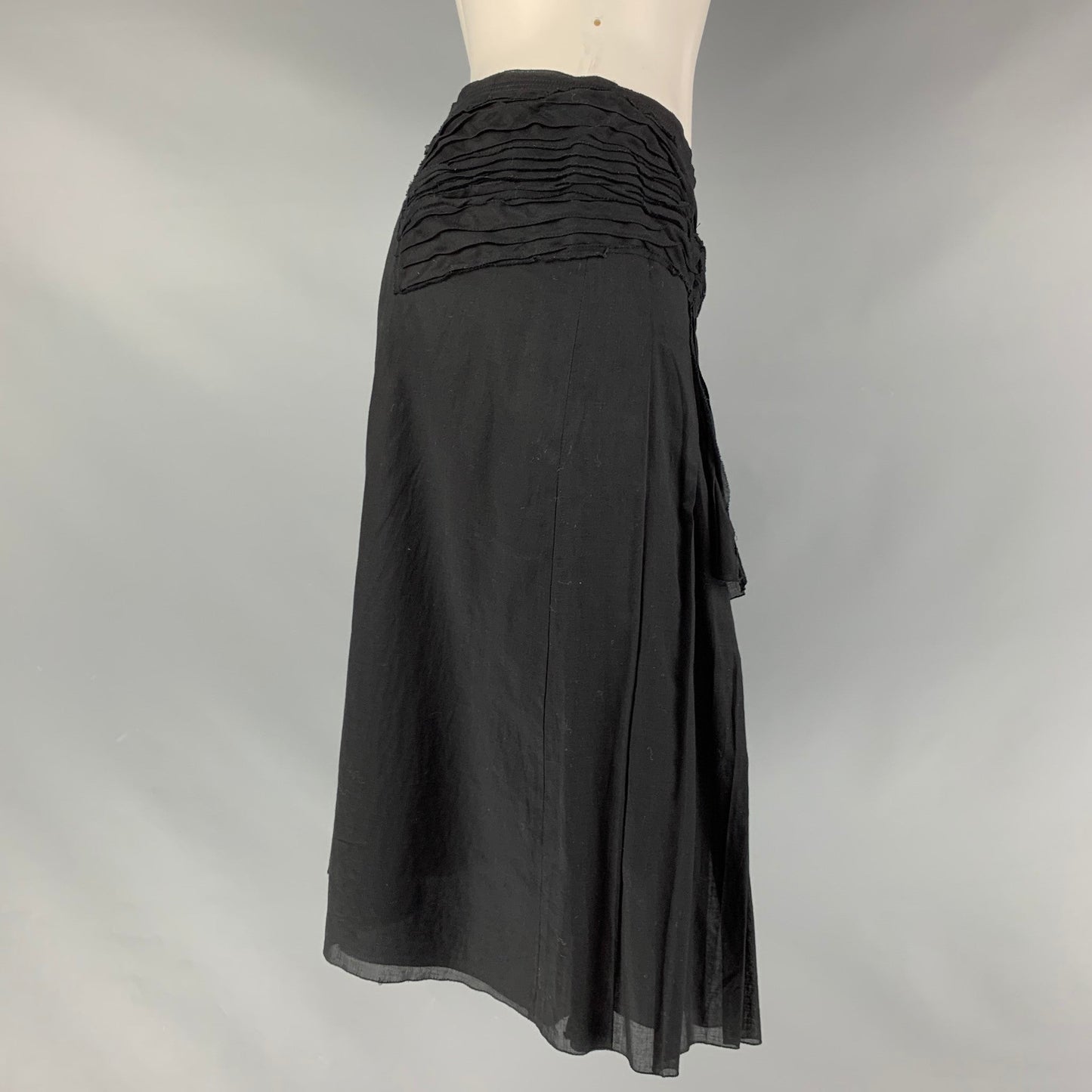 PRADA Size 2 Black Cotton Textured Pleated Skirt