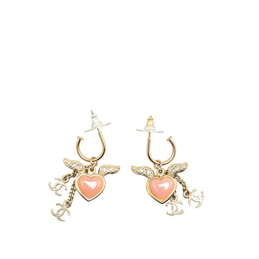 Chanel Heart Motif Rhinestone Swing Earrings