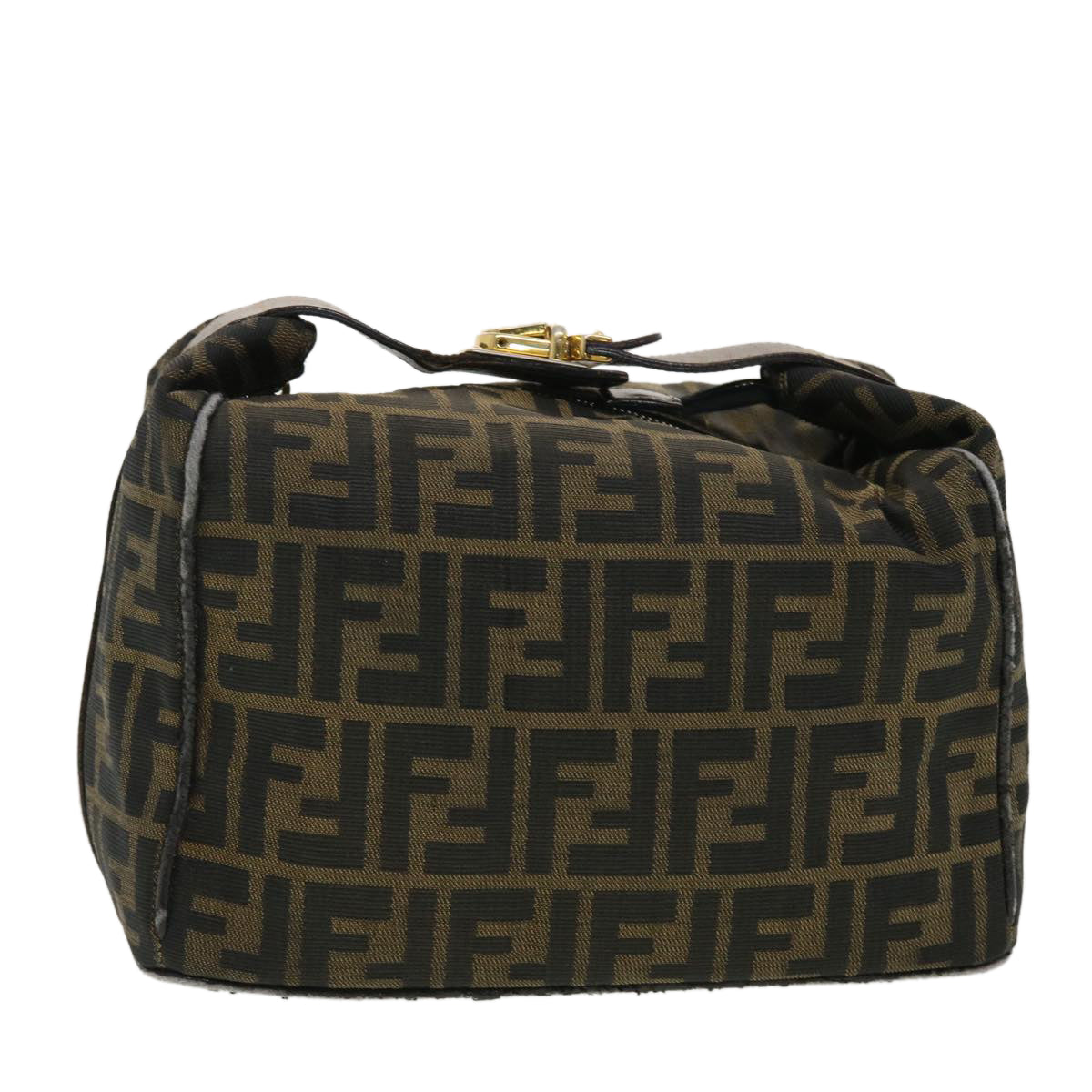 FENDI Vanity Zucca Canvas Cosmetic Pouch Black Brown Auth 40323