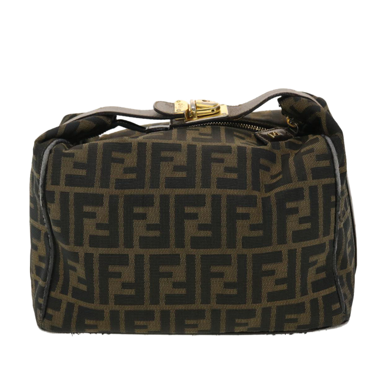 FENDI Vanity Zucca Canvas Cosmetic Pouch Black Brown Auth 40323