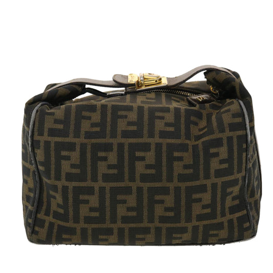 FENDI Vanity Zucca Canvas Cosmetic Pouch Black Brown Auth 40323