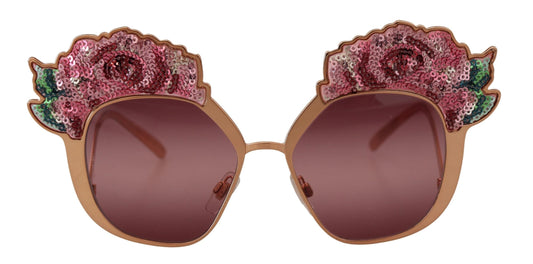Dolce & Gabbana Pink Gold Rose Sequin Embroidery DG2202 Women's Sunglasses