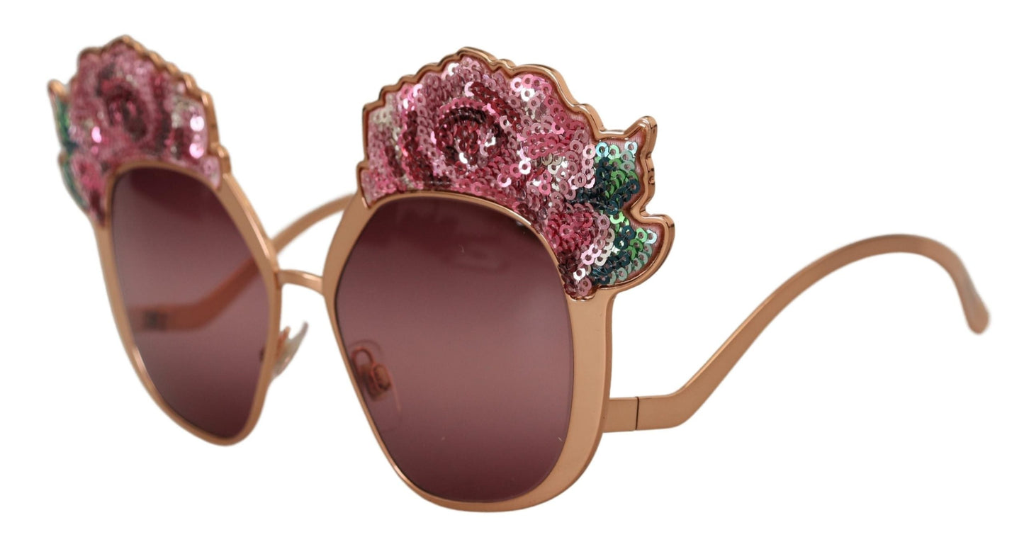 Dolce & Gabbana Pink Gold Rose Sequin Embroidery DG2202 Women's Sunglasses