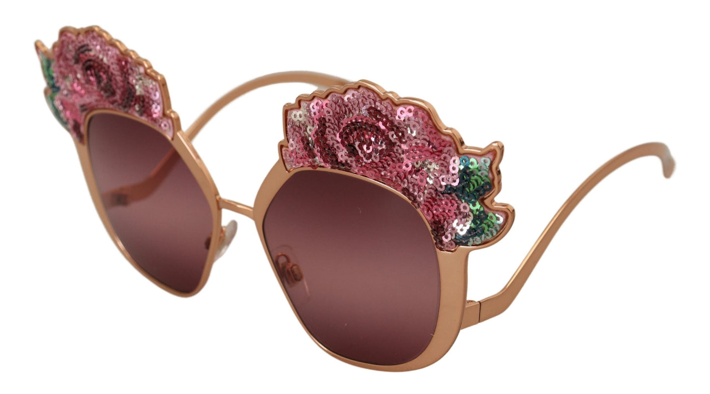 Dolce & Gabbana Pink Gold Rose Sequin Embroidery DG2202 Women's Sunglasses