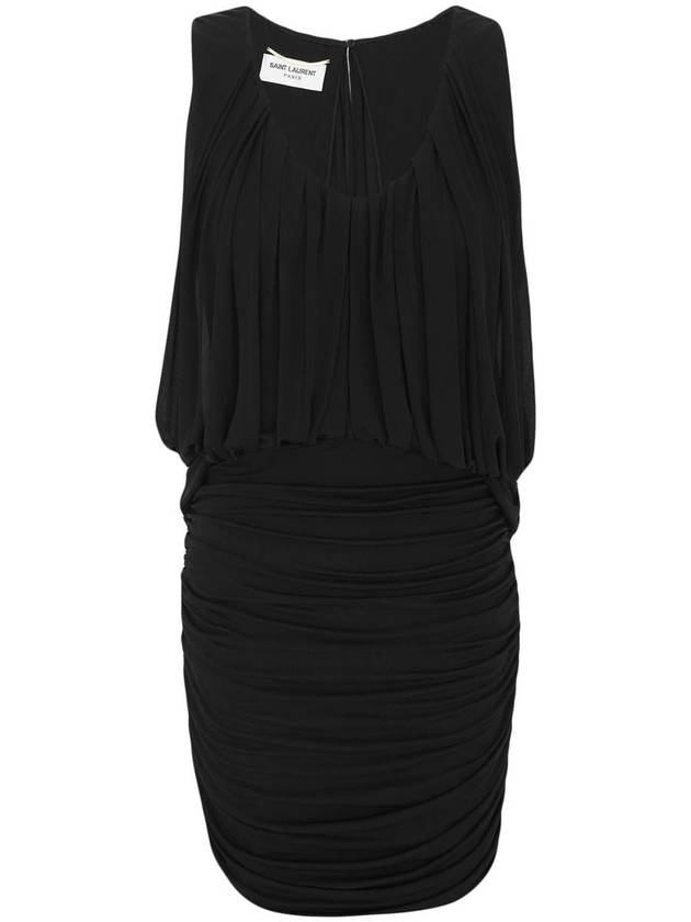 Saint Laurent Women's Draped Sleeveless Jersey Mini Dress Black