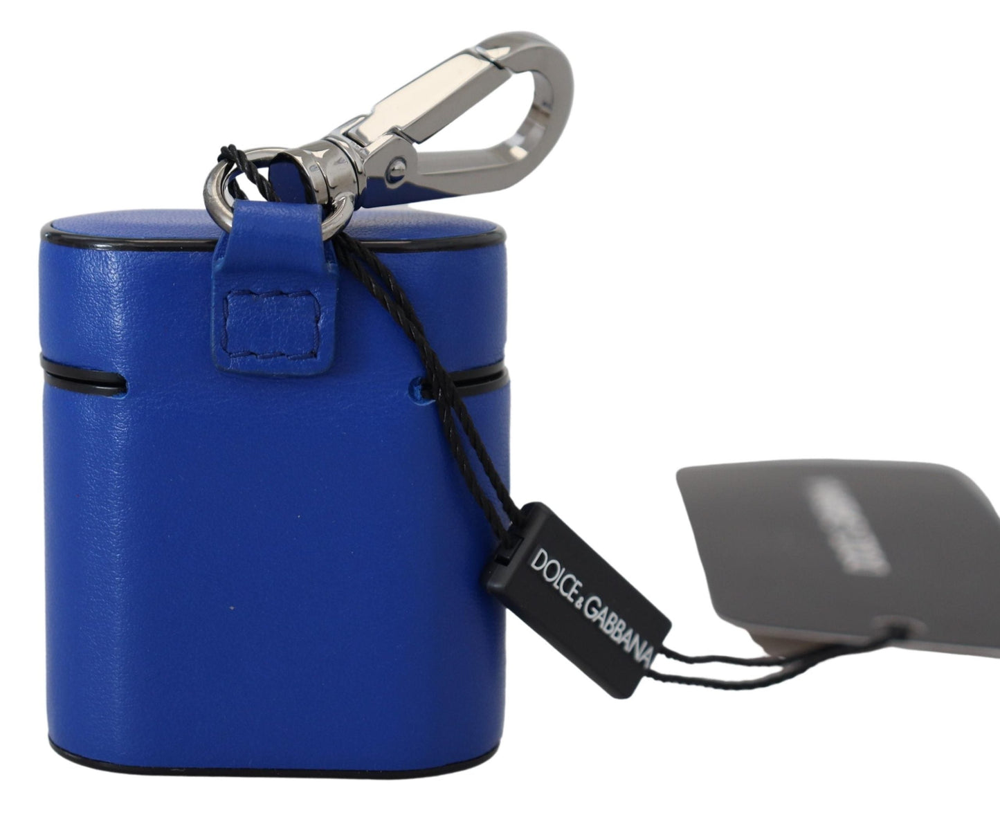Dolce & Gabbana Blue Leather Silver Metal Logo Airpods Women's Case