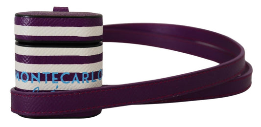 Dolce & Gabbana Purple Leather Strap Gold Metal Logo Airpods Women's Case