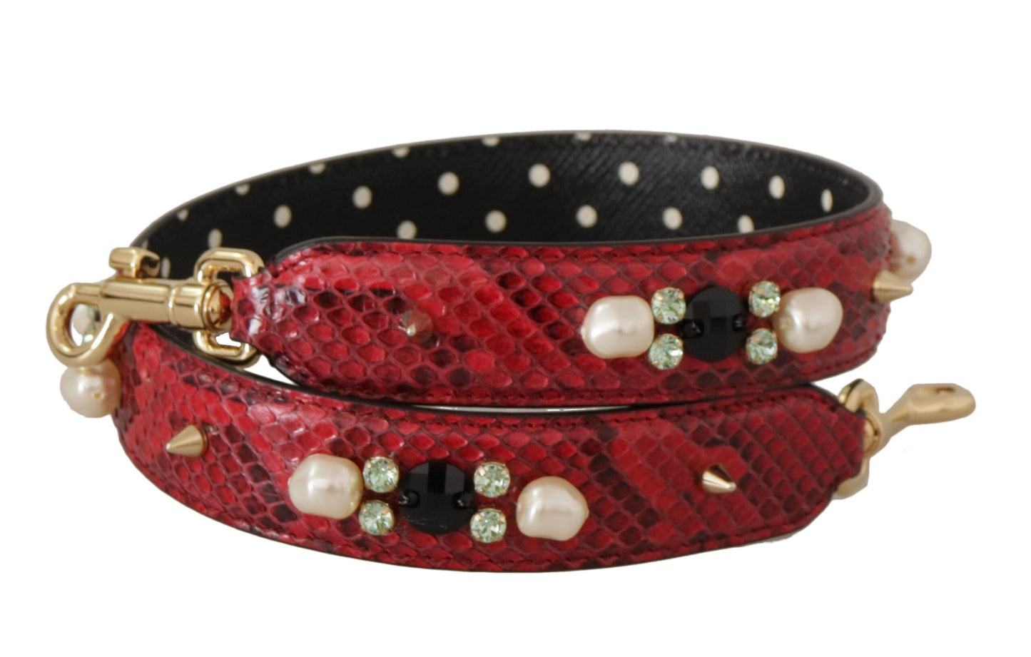 Dolce & Gabbana Red Exotic Leather Crystals Bag Shoulder Women's Strap