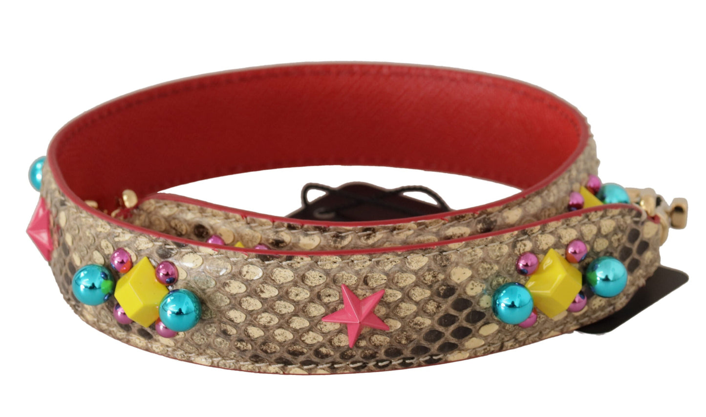 Dolce & Gabbana Beige Python Leather Crystals Shoulder Women's Strap