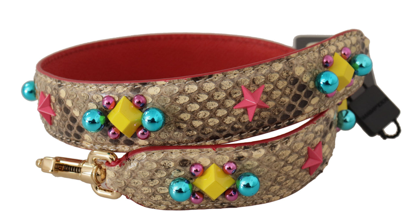 Dolce & Gabbana Beige Python Leather Crystals Shoulder Women's Strap