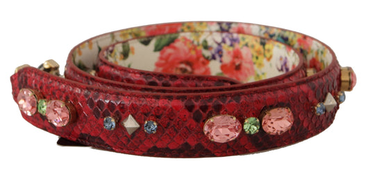 Dolce & Gabbana Red Exotic Leather Crystals Reversible Shoulder Women's Strap