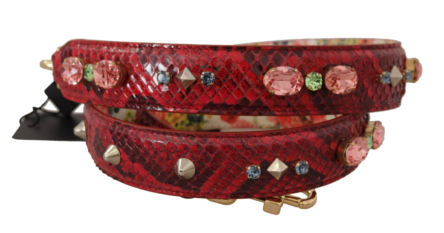 Dolce & Gabbana Red Exotic Leather Crystals Reversible Shoulder Women's Strap