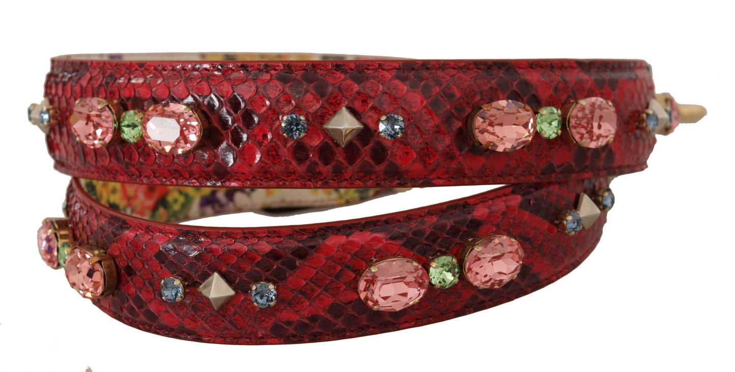 Dolce & Gabbana Red Exotic Leather Crystals Reversible Shoulder Women's Strap