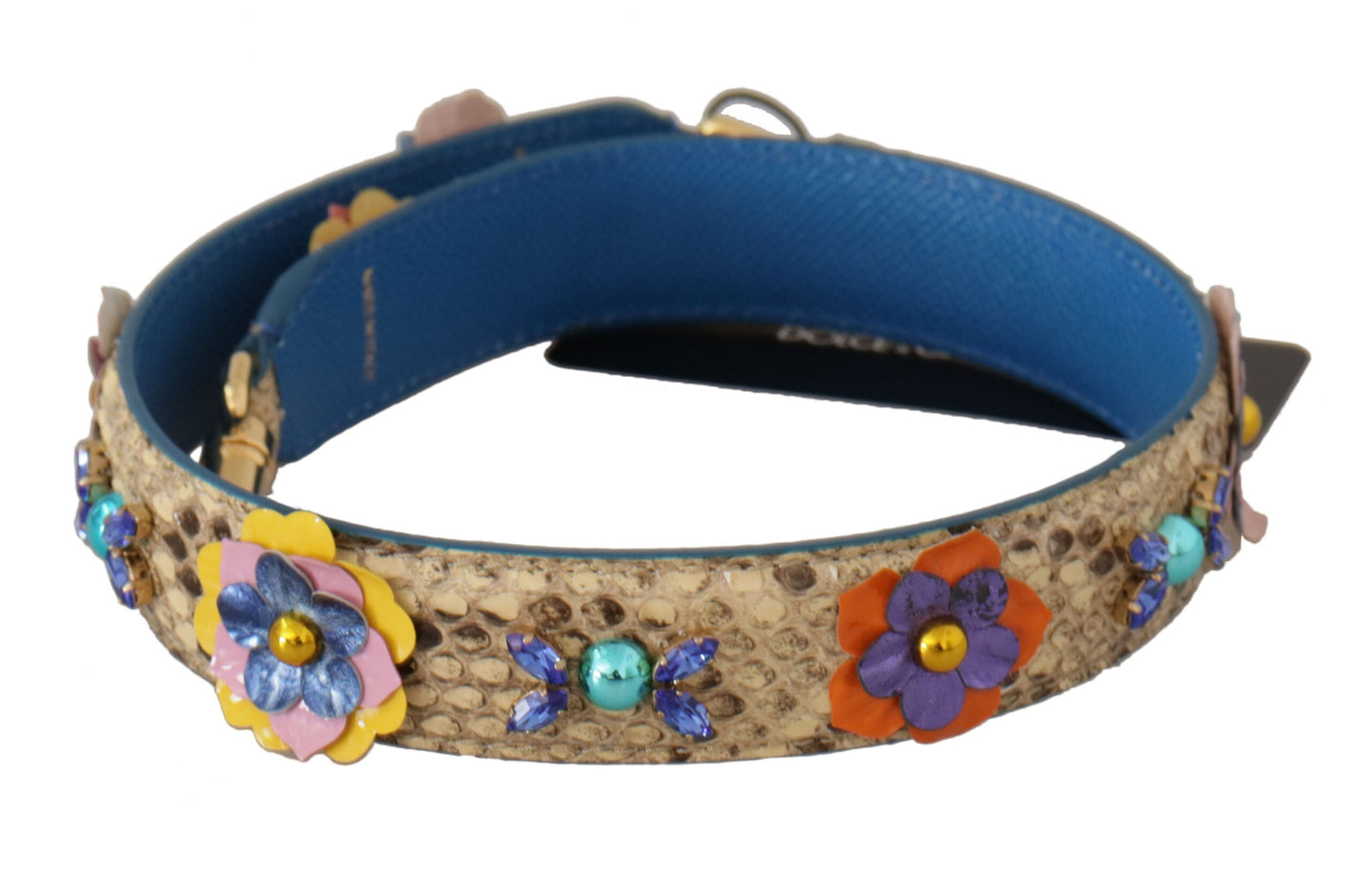 Dolce & Gabbana Beige Python Leather Floral Studded Shoulder Women's Strap