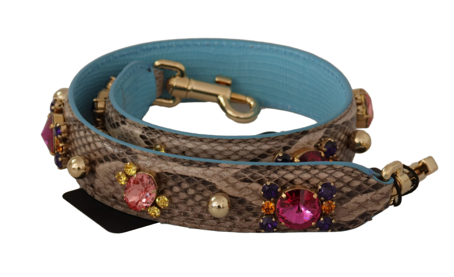 Dolce & Gabbana Brown Exotic Leather Crystals Shoulder Women's Strap