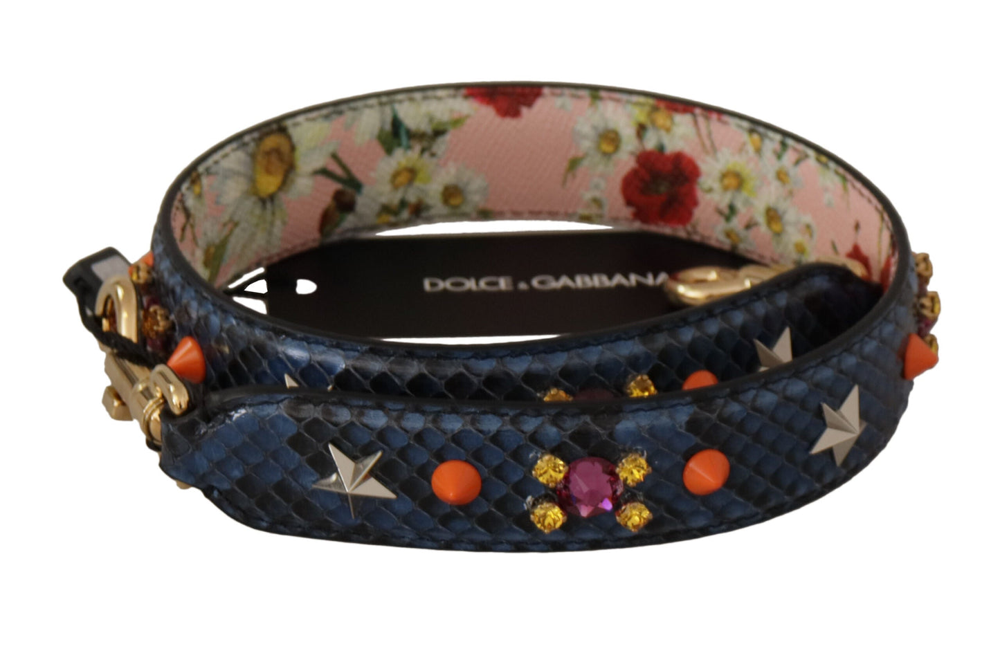 Dolce & Gabbana Blue Exotic Leather Crystals Reversible Shoulder Women's Strap