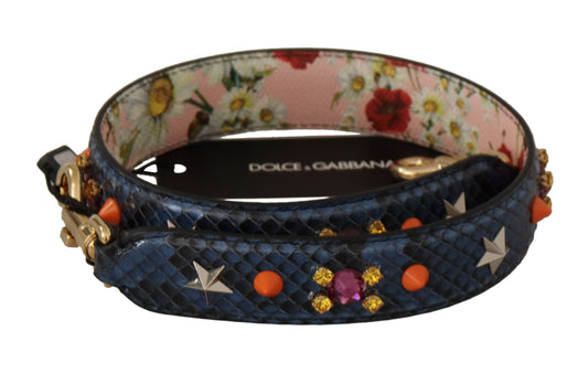 Dolce & Gabbana Blue Exotic Leather Crystals Reversible Shoulder Women's Strap