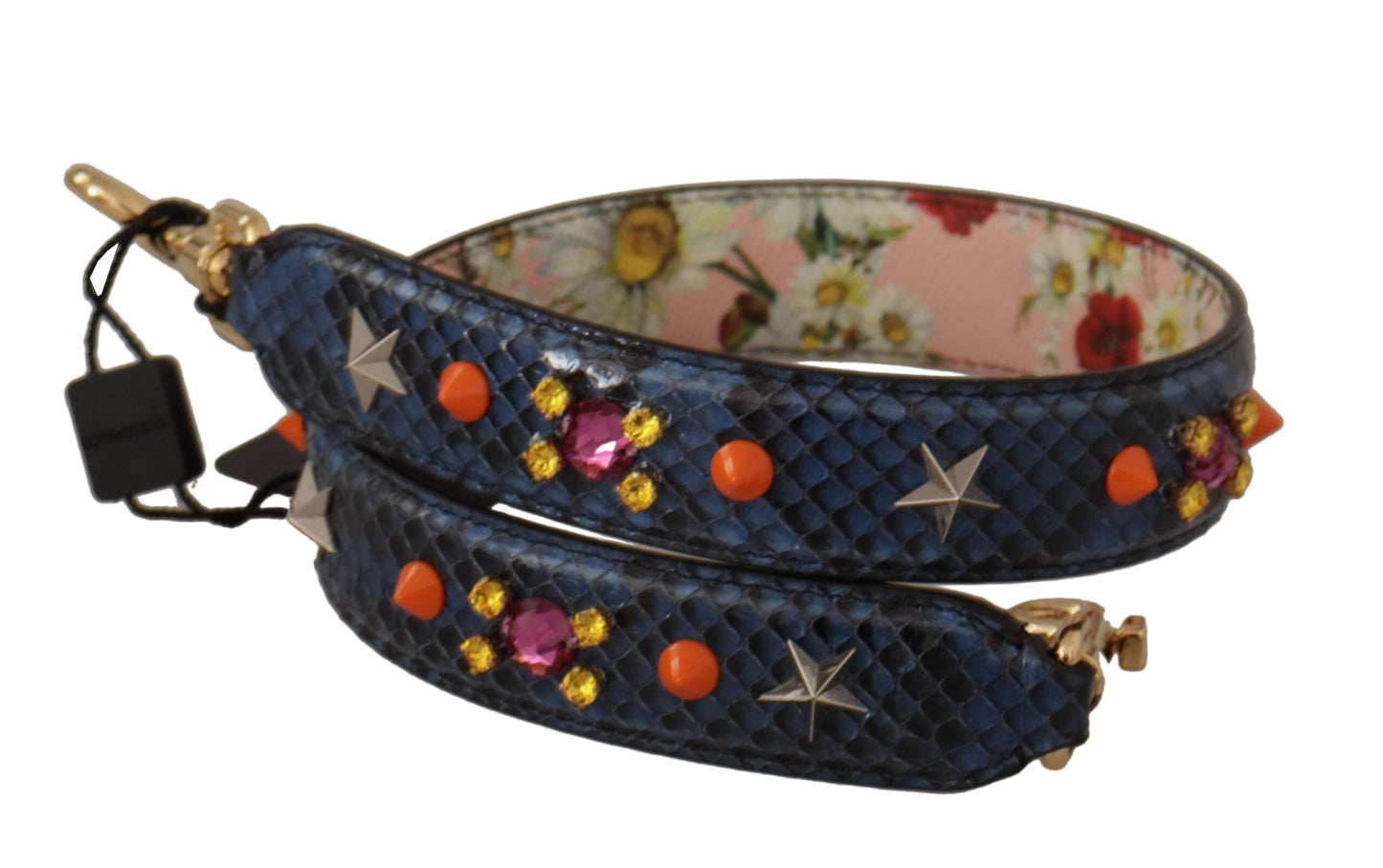 Dolce & Gabbana Blue Exotic Leather Crystals Reversible Shoulder Women's Strap