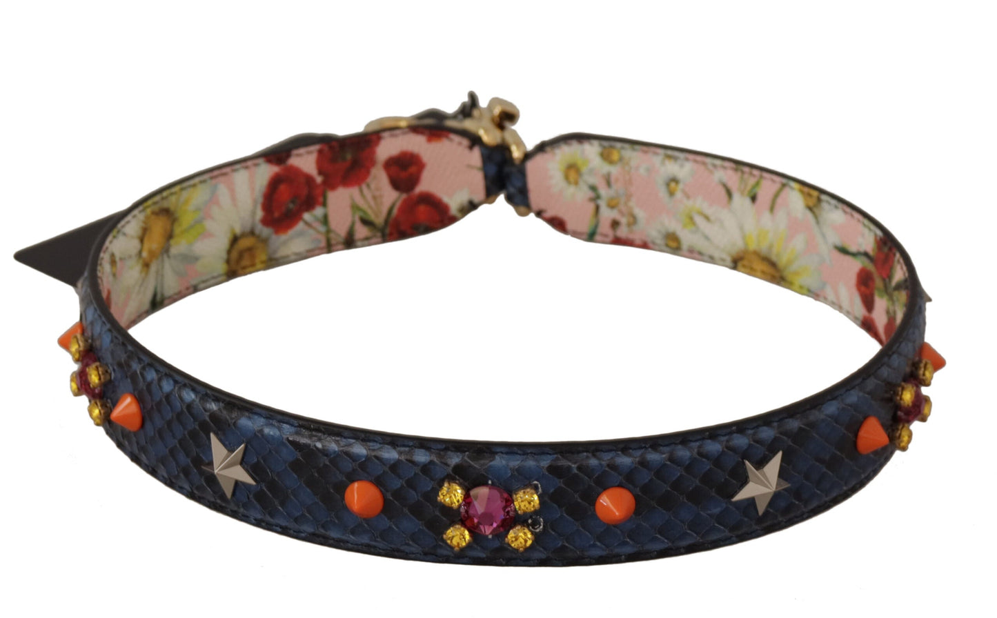 Dolce & Gabbana Blue Exotic Leather Crystals Reversible Shoulder Women's Strap