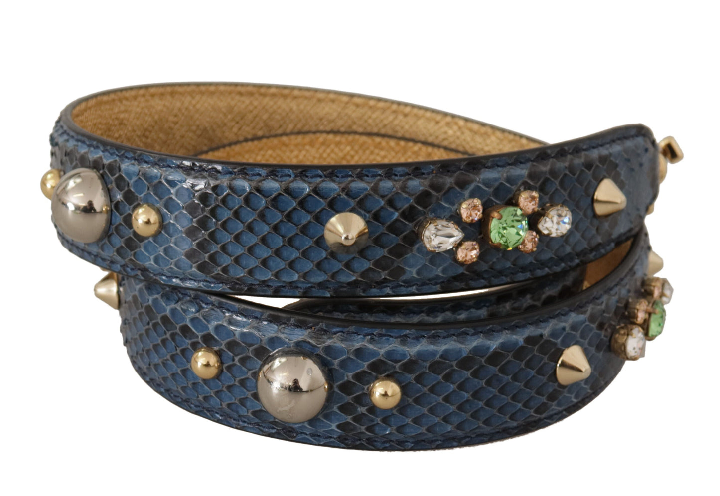 Dolce & Gabbana Blue Exotic Leather Crystals Shoulder Women's Strap