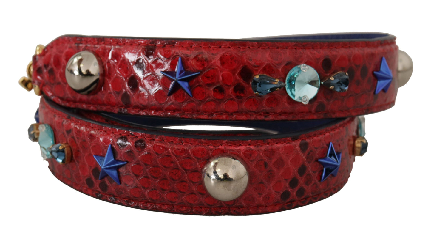 Dolce & Gabbana Red Exotic Leather Crystals Shoulder Women's Strap