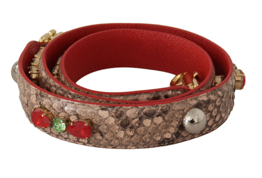 Dolce & Gabbana Brown Python Leather Crystals Shoulder Women's Strap