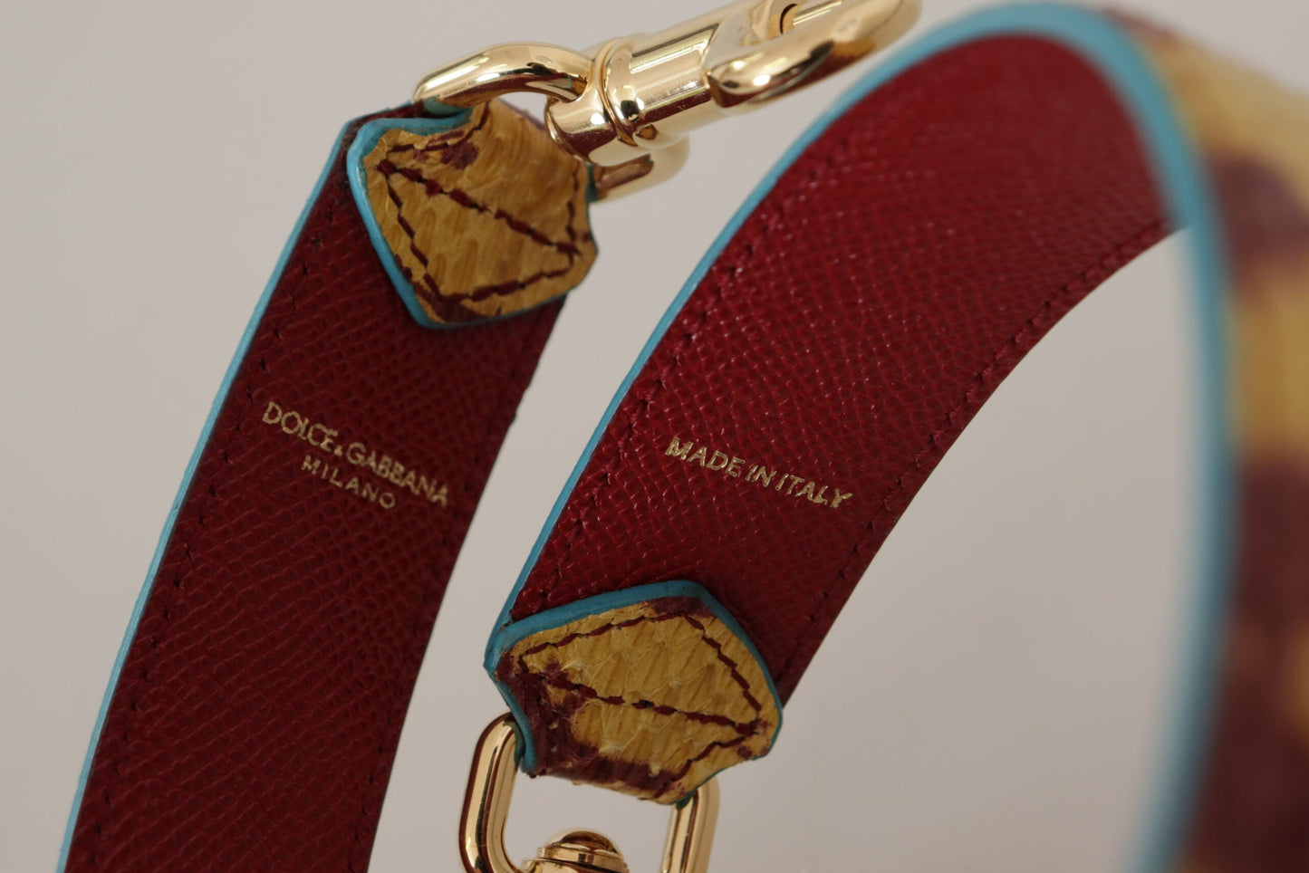 Dolce & Gabbana Yellow Red Leather Gold Tone Shoulder Women's Strap