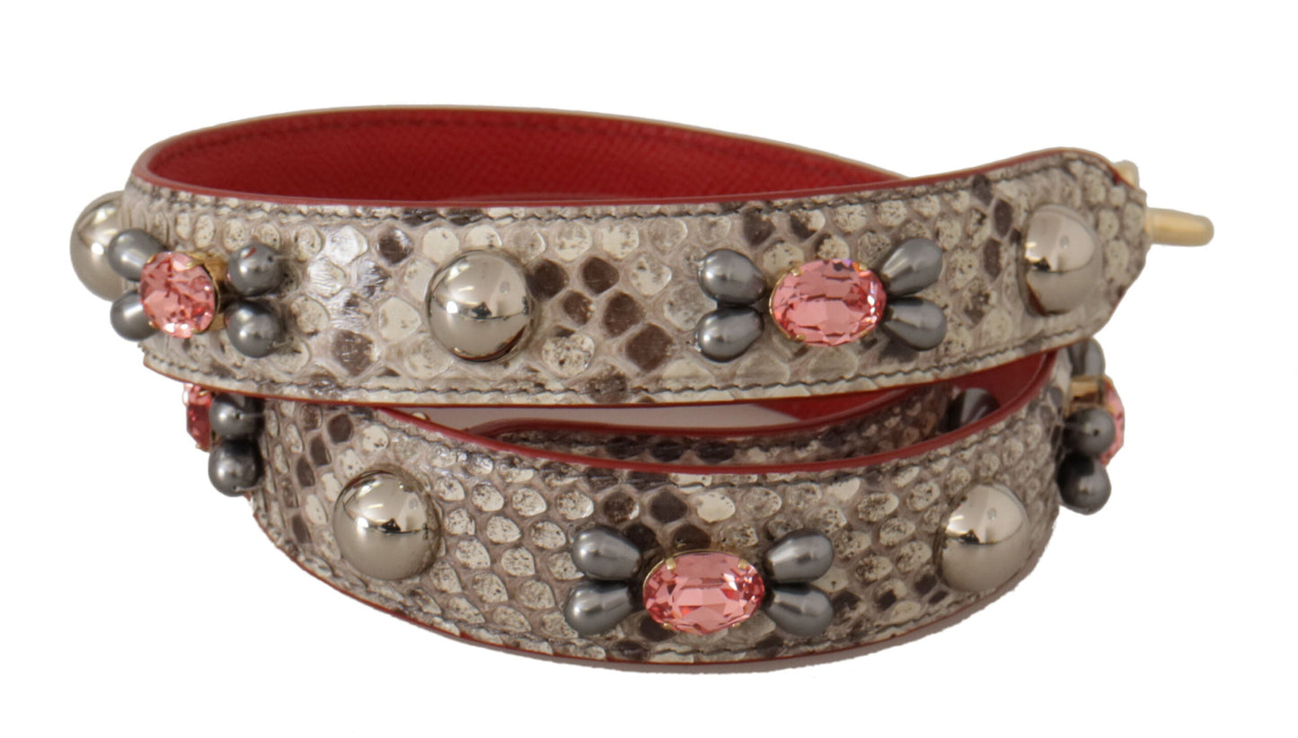 Dolce & Gabbana Beige Exotic Leather Studded Shoulder Women's Strap