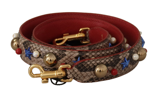 Dolce & Gabbana Brown Python Leather Studded Shoulder Women's Strap