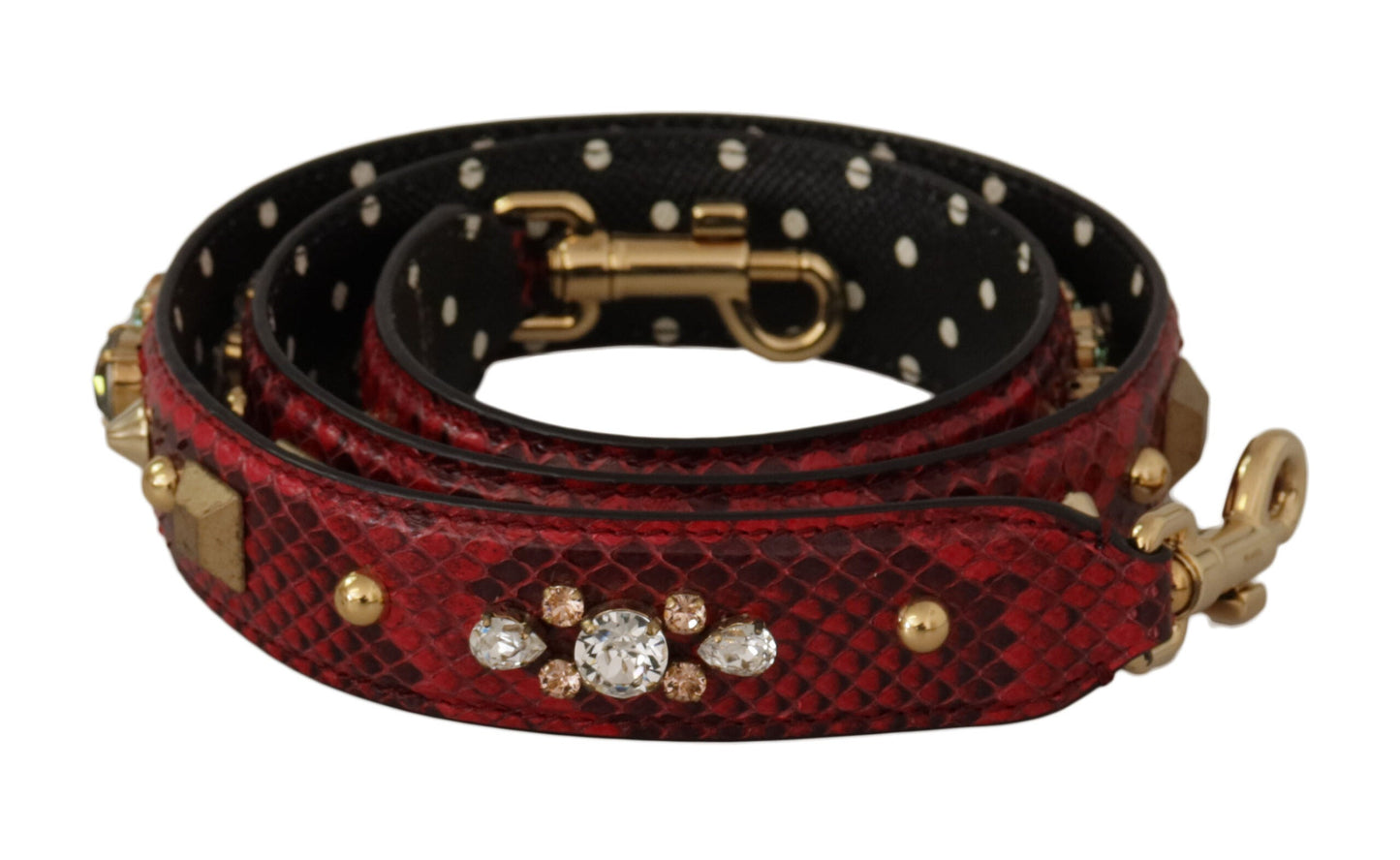 Dolce & Gabbana Red Python Leather Crystals Reversible Shoulder Women's Strap