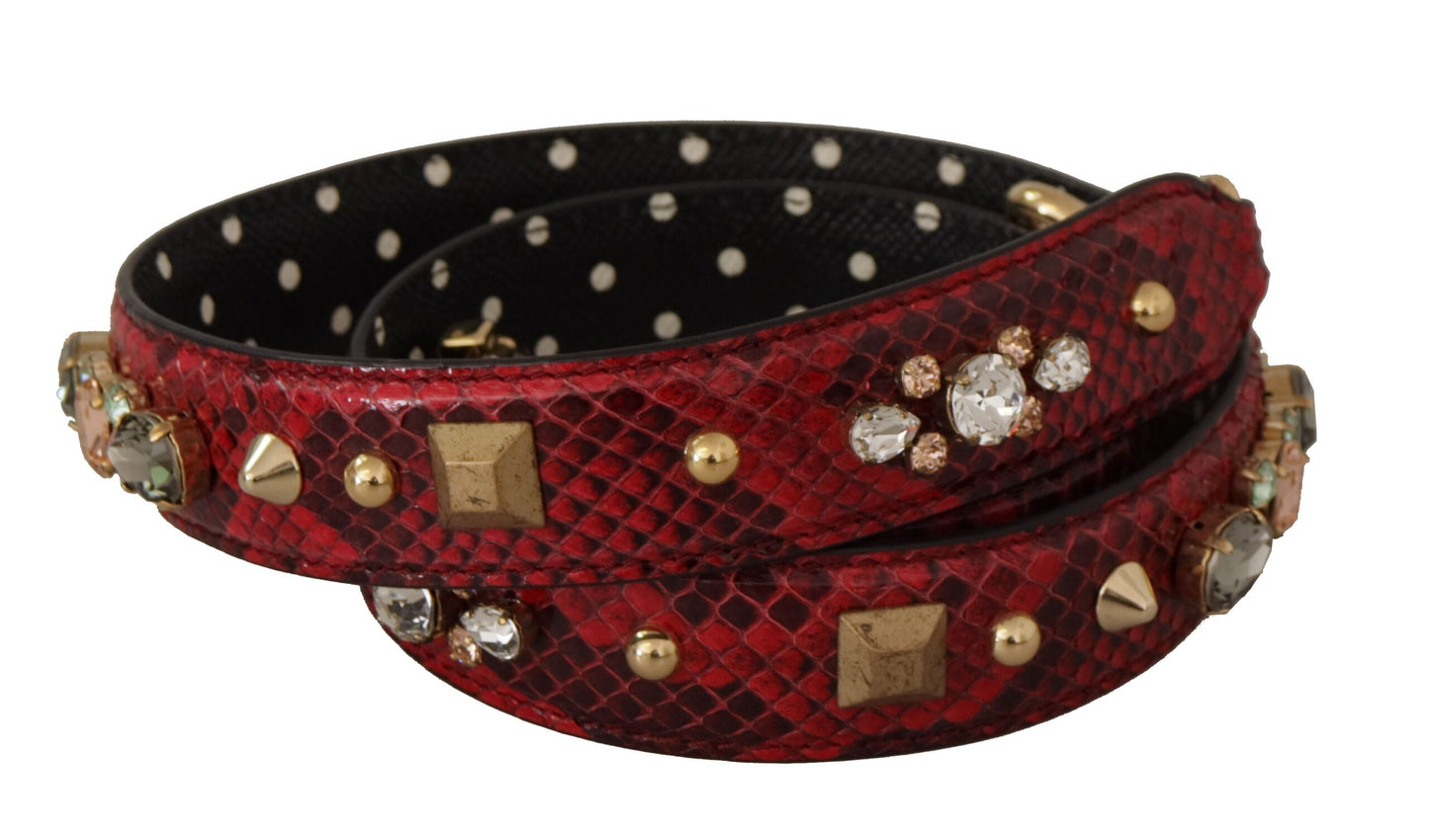 Dolce & Gabbana Red Python Leather Crystals Reversible Shoulder Women's Strap