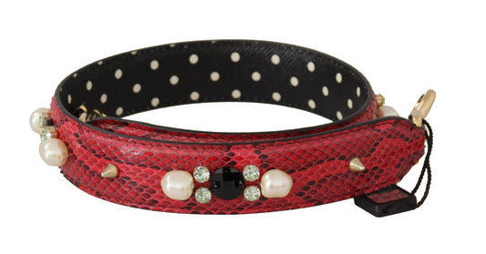 Dolce & Gabbana Red Python Leather Crystals Reversible Shoulder Women's Strap