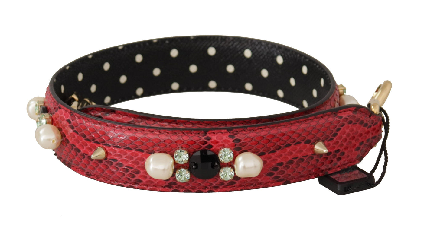 Dolce & Gabbana Red Python Leather Crystals Reversible Shoulder Women's Strap