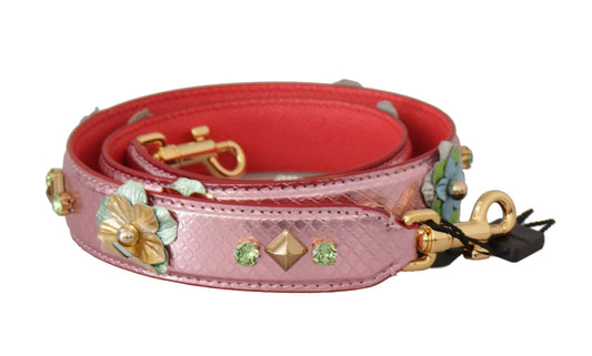 Dolce & Gabbana Metallic Pink Leather Studded Shoulder Women's Strap