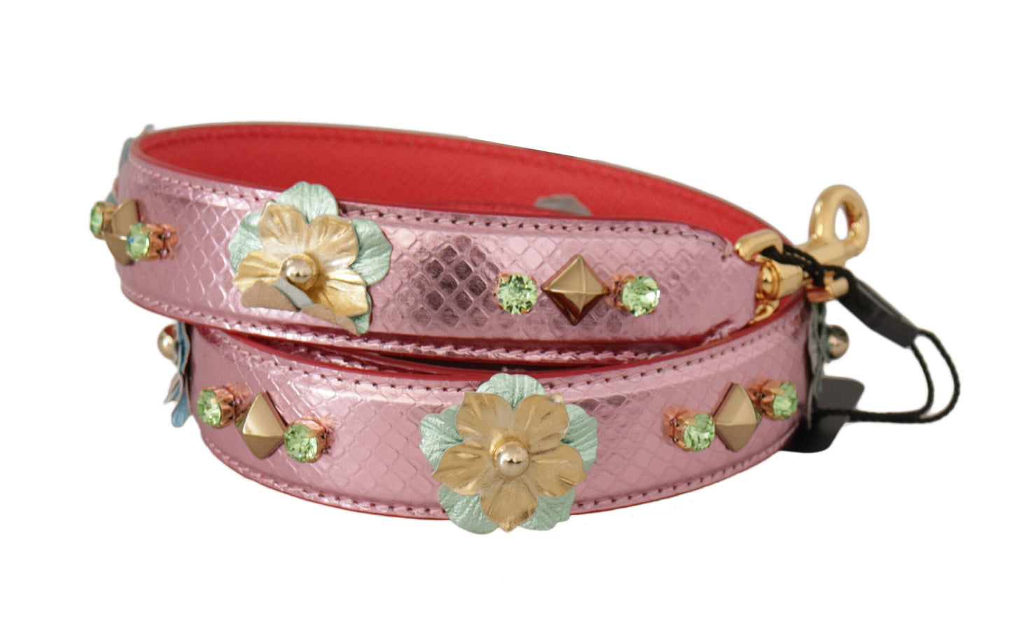 Dolce & Gabbana Metallic Pink Leather Studded Shoulder Women's Strap